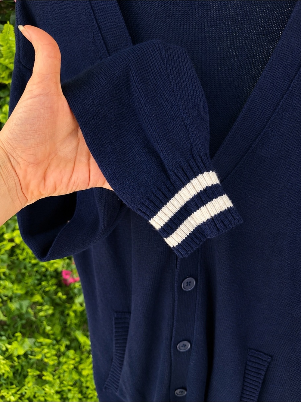 Cotton On Navy Varsity Stripe Button Front Cardigan Sweater 100% Cotton Size M/L - Picture 4 of 7